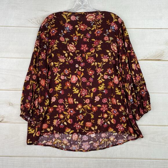 Papermoon Stitch Fix Women 2XL Top Red Floral Boho Tie Neck Pullover 3/4 Slv NWT - Picture 9 of 9